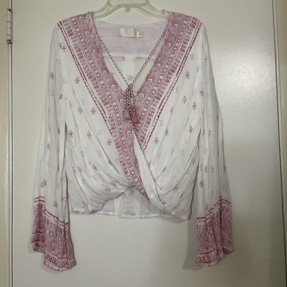 TJD The Jetset Diaries Red white boho tribal Twist front top size US small